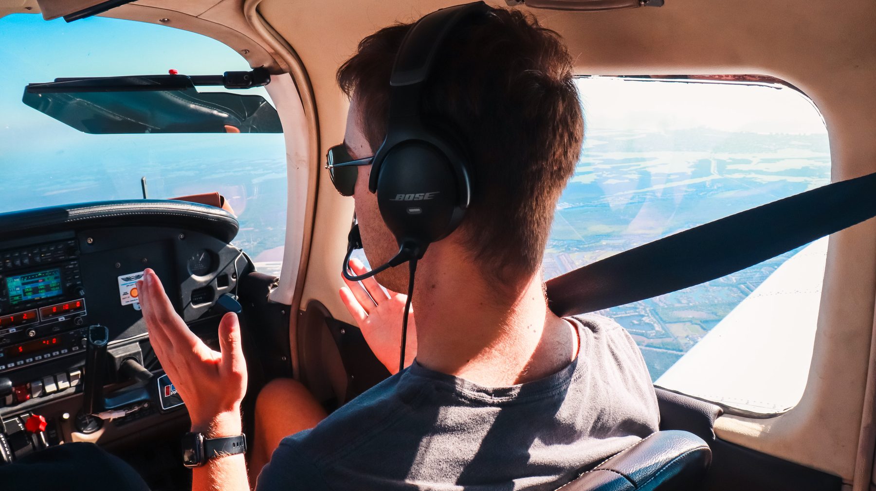 Apex Aviation flight training in the cockpit over Austin, Texas